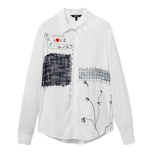 Desigual Patchwork and Flower White Button Down Shirt